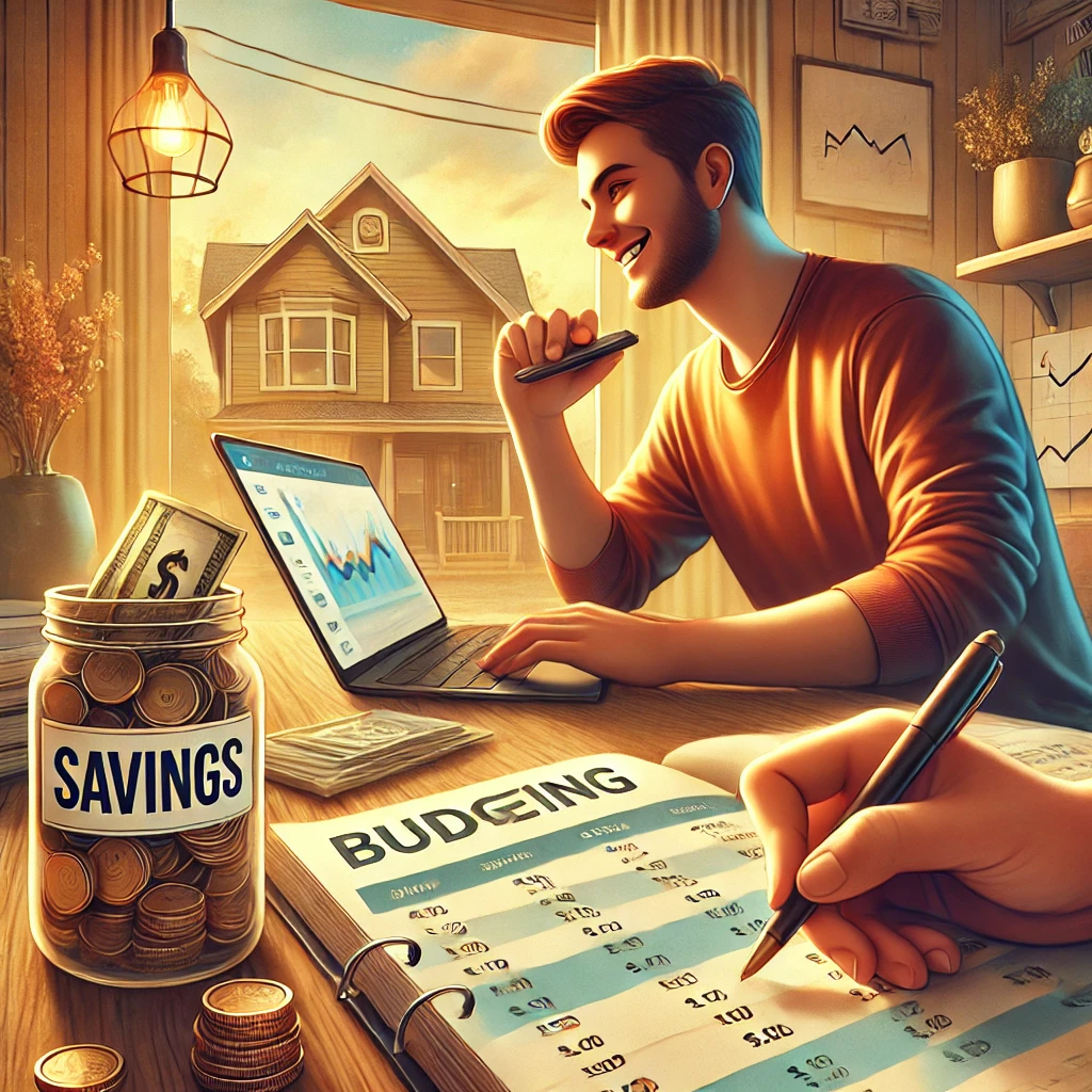 DALL·E 2025-01-14 21.19.19 – A realistic and motivational illustration depicting a person carefully balancing their finances using a modern budgeting chart. The scene includes a d