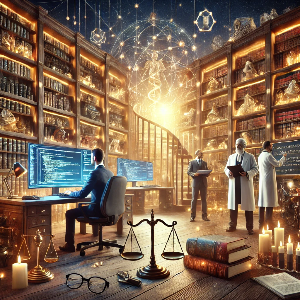 DALL·E 2025-01-15 00.49.03 – A highly detailed and realistic image symbolizing the concept ‘Knowledge is Wealth’. The scene features a professional workspace with a blend of diffe